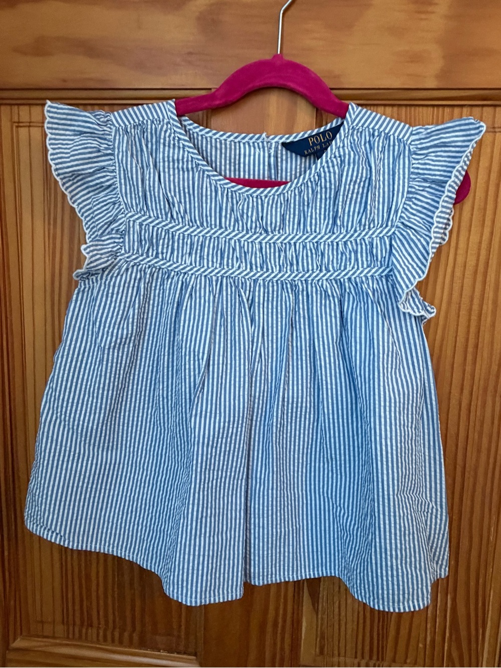 Polo by Ralph Lauren Blue & White Striped Ruffle Sleeve Top